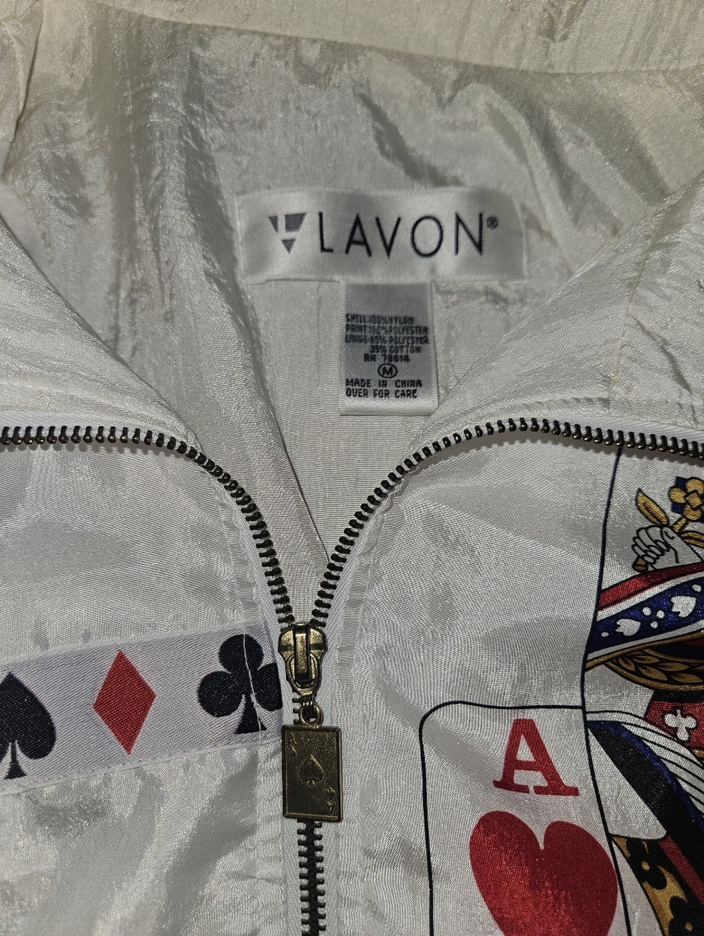 Vintage 90s Grannycore Novelty Poker Nylon Windbreaker Jacket Cards Medium Vegas - Picture 11 of 16